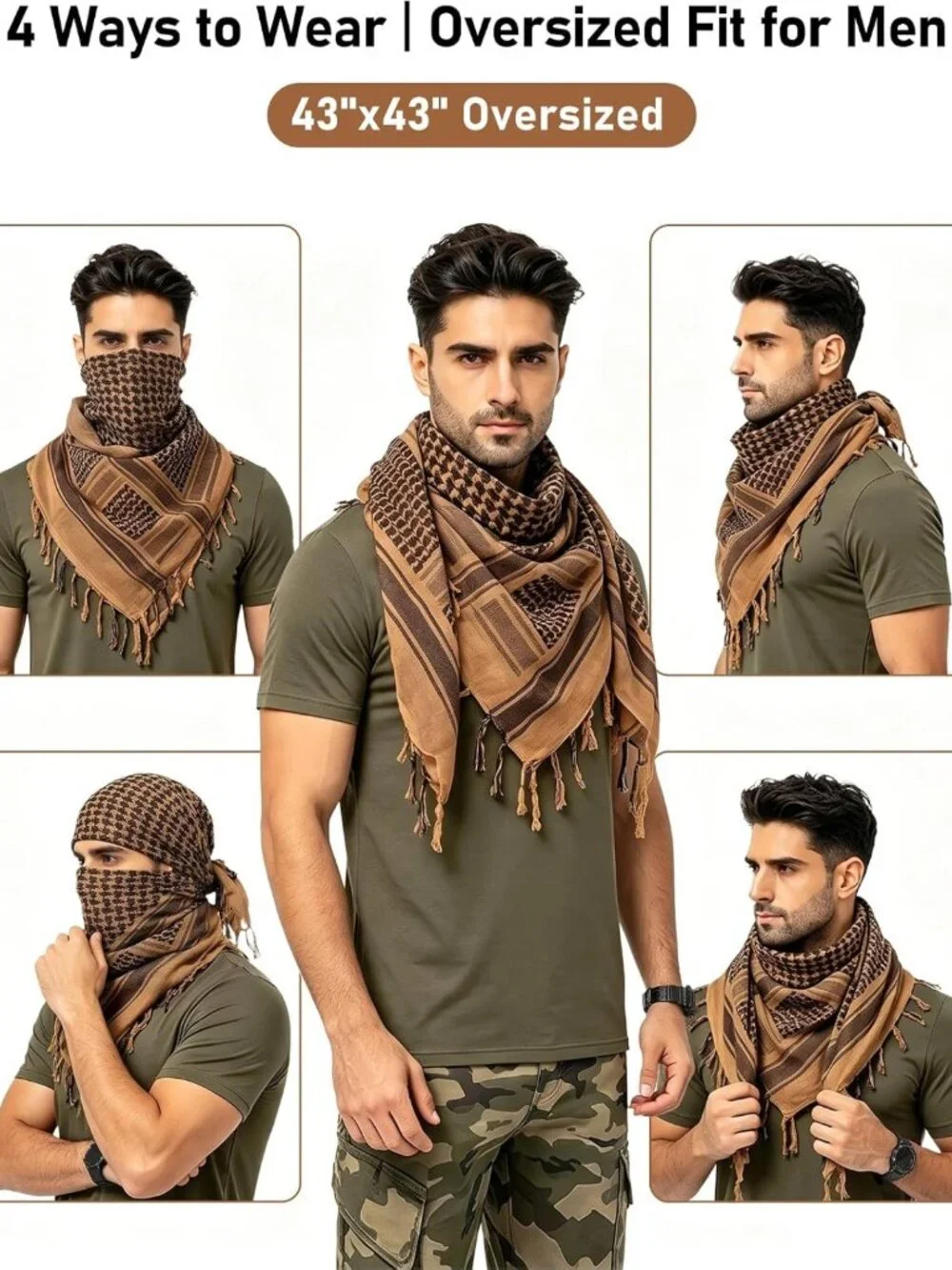 Tactical Desert Shemagh Scarf | Lightweight Cotton Keffiyeh Wrap for Men & Women